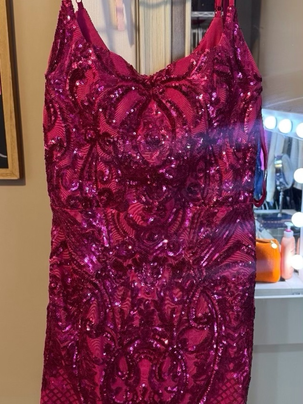 Windsor Fuchsia Sequin Prom Dress